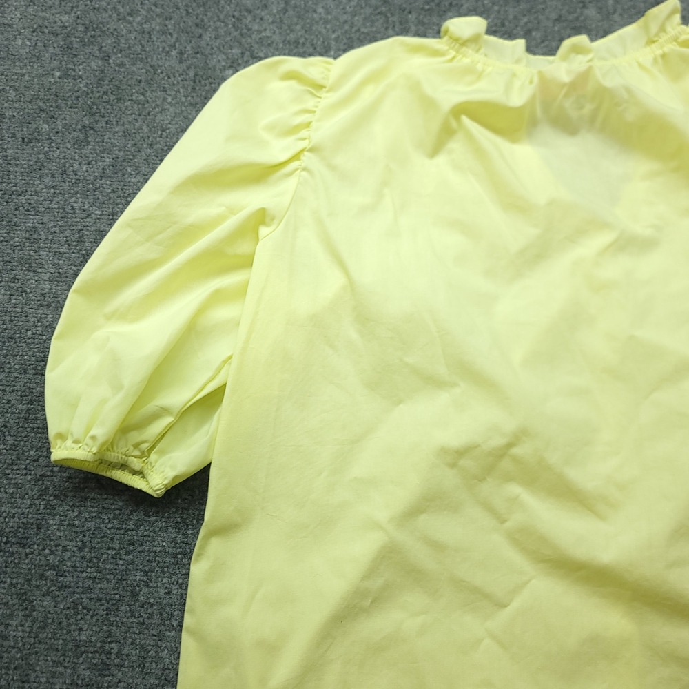 Hester & Orchard Yellow Smocked Ruffle V-Neck Puff Sleeve Blouse Medium - Picture 16 of 16
